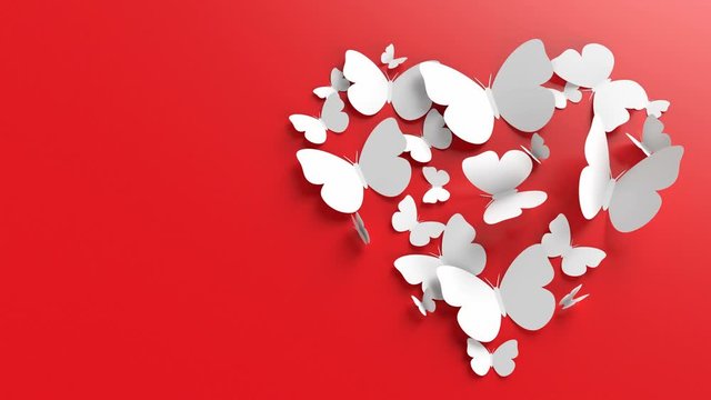 Beautiful butterflies sit in the shape of a heart. Postcard for romantic moments, declarations of love, Valentine's Day. 3d Animation 4k Ultra HD 3840x2160