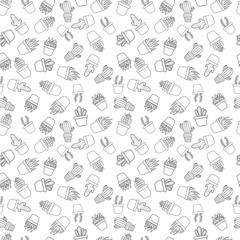 vector seamless pattern with housing indoor plants. simple vector illustration. outline of cactus plants in pots.