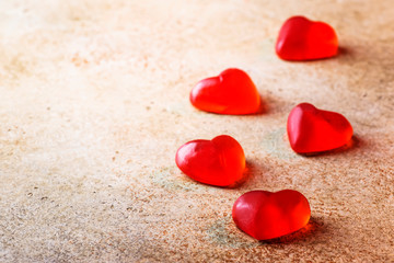 Valentines Day background with red hearts. Holidays card with copy space