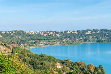 Naklejka na ściany i meble View of Lake Albano from the town of Castel Gandolfo, Italy