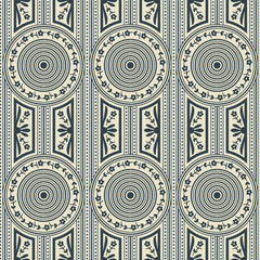 seamless vector pattern with white geometric circles and lines and floral design - 321816713