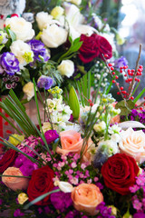 Bouquet with flower blossom. Floral background. Shallow depth photo. Soft toned colors.