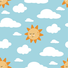 seamless pattern with sun and cloud - vector illustration, eps