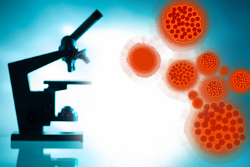 Chinese coronavirus molecules under a microscope. Increased molecules of the virus from Wuhan....