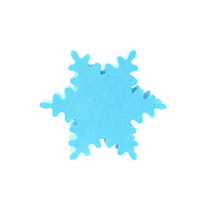 Blue makeup sponge snowflake-shaped isolated on white background, without shadow, for collage
