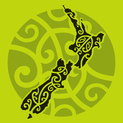 Maori design in the shape of New-Zealand