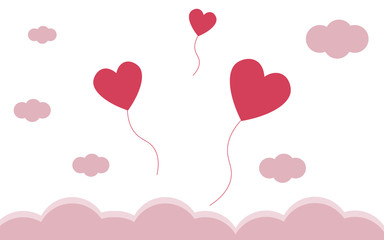Fototapeta na wymiar Hearts balloon fly in sky with clouds vector illustration