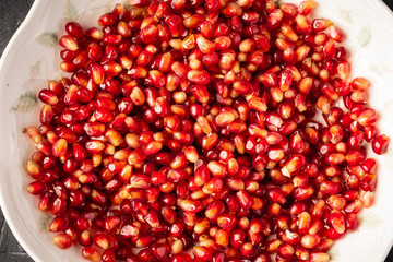 Closed up shot of fresh pomegranate seeds
