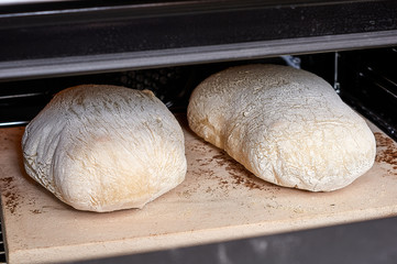 Crusty Homemade Ciabatta Bread.the process of making ciabatta at home. selective focus.