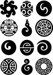 Collection of polynesian symbols and designs - obrazy, fototapety, plakaty
