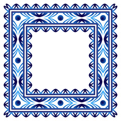 Ceramic tile border pattern. Islamic, indian, arabic motifs. Damask border seamless pattern. Porcelain ethnic bohemian background.