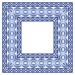 Obraz premium Ceramic tile border pattern. Islamic, indian, arabic motifs. Damask border seamless pattern. Porcelain ethnic bohemian background.