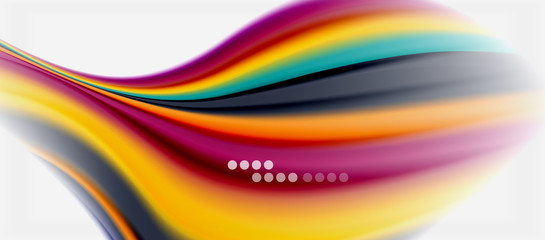 Wave lines abstract background, smooth silk design with rainbow style colors. Liquid fluid color waves. Vector Illustration