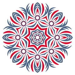 Fototapeta na wymiar Ceramic tile pattern. Decorative round ornament. White background with art frame. Islamic, indian, arabic motifs.