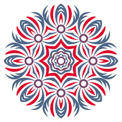 Ceramic tile pattern. Decorative round ornament. White background with art frame. Islamic, indian, arabic motifs.