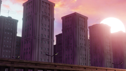 skyscrapers at sunset background illustration 3d render