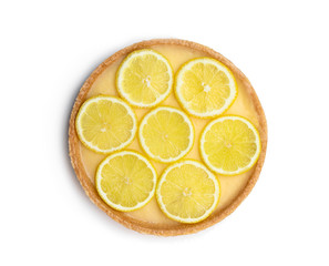 Traditional french lemon tart isolated on white
