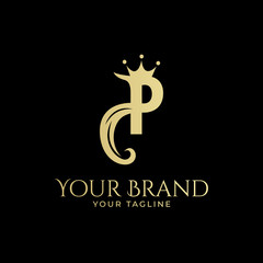 P initial logo with hair and crown in elegant style