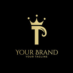 T initial logo with hair and crown in elegant style