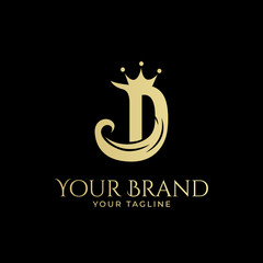 D initial logo with hair and crown in elegant style