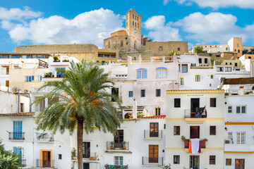 View of the old town of Ibiza, Spain.  Dalt Vila historical town in a sunny day. Travel destinations, mediterranean and vacation concept.