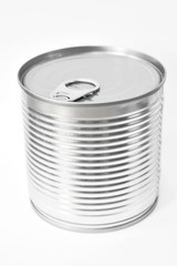 tin can food with opener on white background