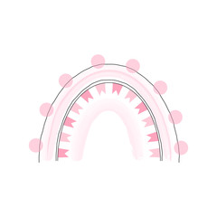 Pink Party rainbow illustration. Pastel digital watercolor bow decorative doodle isolated on white. Childish drawing for baby girl design.