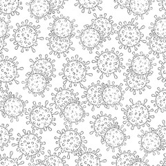 Hand drawn seamless pattern Coronavirus isolated on white background. line art. Global epidemic of 2019. Design of coronavirus quarantine, wrapping, textile, backdrop