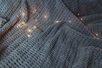 Gray plush plaid with lights, texture
