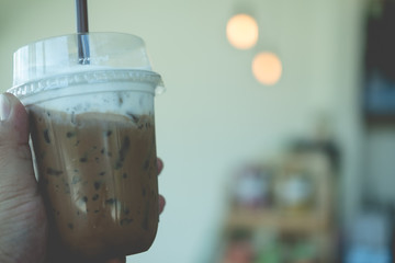 Iced mocha coffee in take away glass