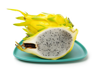fresh dragon yellow shell fruit on white background