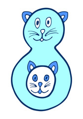 Number eight with cat in doodles style. Kids font vector Illustration on a white background.