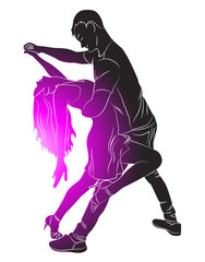 Silhouette guy and girl dance latina