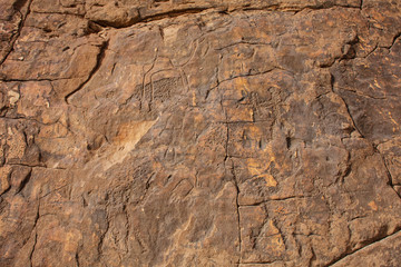 Figures of humans and camels, Musayqirah Petroglyphs (Graffiti Rock), Riyadh Province, Saudi Arabia
