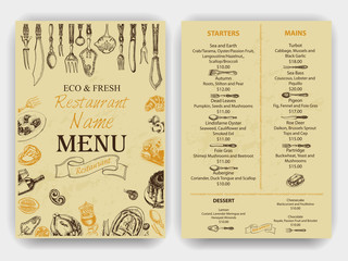 Vector illustration sketch - Vintage Menu. Cover for restaurant menu.