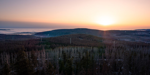 Achtermannshöhe im Harz bei Nebel