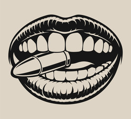 Bite the bullet vector illustration in chicano tattoo style