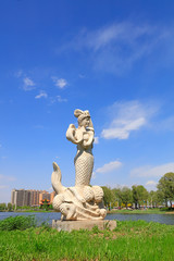 Mermaid sculpture in the park, Luannan County, Hebei Province, China