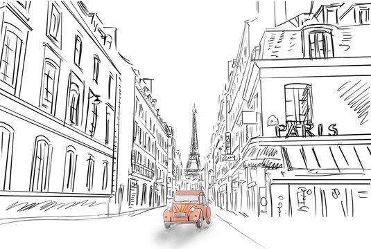 Street in paris - sketch  illustration