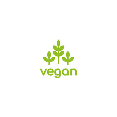 Vegan, veggie product label. Green leaves veggie icon. Healthy, eco, organic, vegetal, raw food logo.