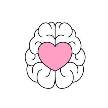 A heart shape in abstract human brain. Emotional intelligence concept. Icon design. Vector illustration isolated on white background.
