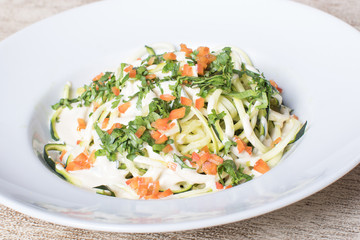 Healthy carrot, cucumber, species and natural products salad