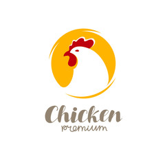 Fototapeta na wymiar Chicken logo. Farm animal symbol or label vector