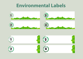 Environmental infographic template vector of two sets of numbered blank labels of green leaves design ready for your use