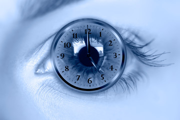 Abstract eye with clock - Close up of an eyes and vision test