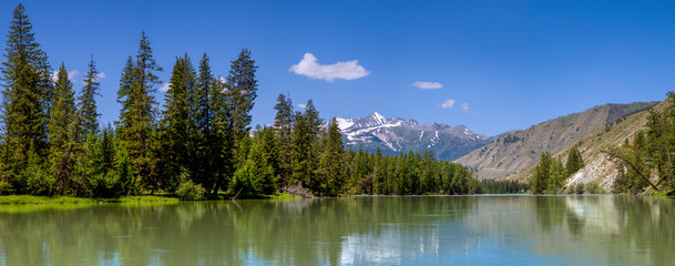 Fototapeta na wymiar Argut River in the Altai Mountains, summer panoramic view