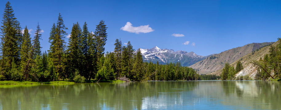 Argut River in the Altai Mountains, summer panoramic view