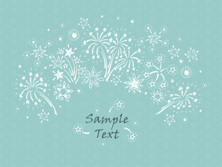 Hand drawn doodle Fireworks and Stars. Holiday card template - vector illustration.