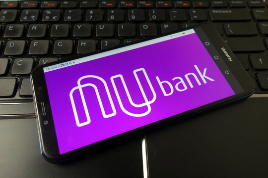 KONSKIE, POLAND - December 21, 2019: Nubank fintech logo on mobile phone