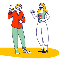 Group of Friends Partying in Nightclub, Toasting Drinks. Happy Young People with Cocktails at Pub Rejoice and Communicating. Young Man and Woman Relaxing in Night Club Cartoon Flat Vector Illustration